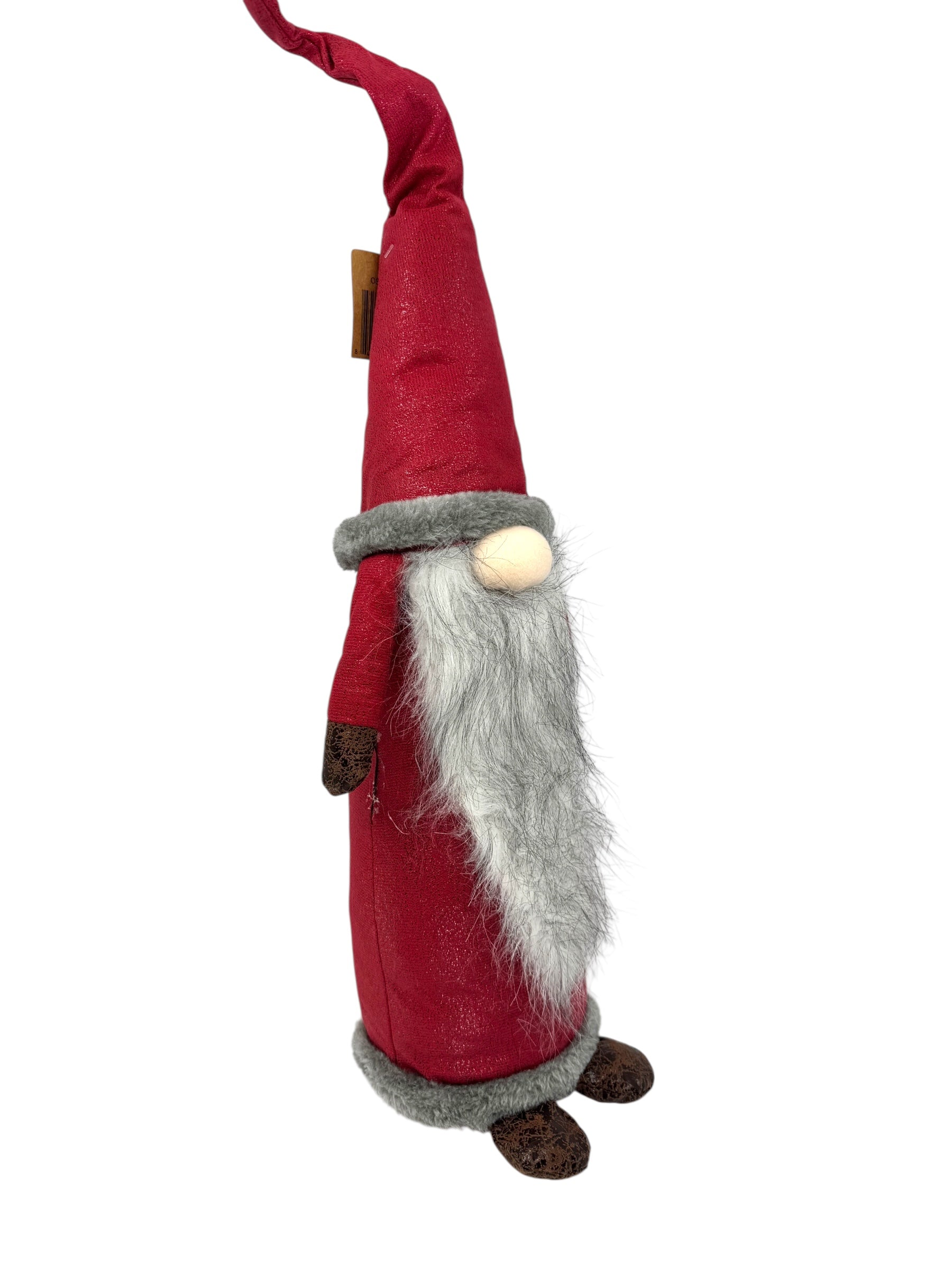 Nencil the Gnome is a 20 poseable holiday table decoration featuring a tall red hat, long gray beard, round nose, brown mittens and shoes—perfect Nordic Christmas decor for your home.