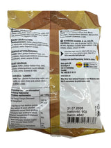 Back of Candy: Bubs Skalle - Sour Cola Skulls (90g) bag with ingredients, nutrition facts, barcode, expiry date, batch number, and manufacturer info in several languages. Clearly labeled gelatin-free.