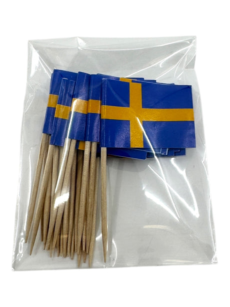 A pack of 25 Scandinavian Flag Toothpicks—featuring Norway, Sweden, Denmark, Finland, or Iceland flags—perfect for Nordic-themed parties and national celebrations.