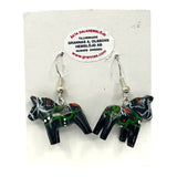 Experience Swedish folk art with these handcrafted 2cm (0.75) black Dala Horse earrings, featuring colorful painted patterns. Presented on a white card, they showcase the artistry of Swedens traditions.
