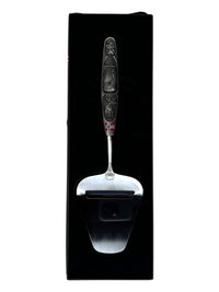 Cheese Slicer: Smooth Norwegian Cheese Slicer with Images of a Viking Ship & Moose on Pewter Handle