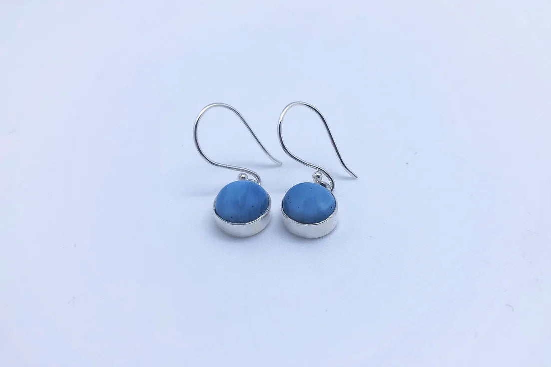 Earrings: Plain Round Small Hanging - Swedish Blue