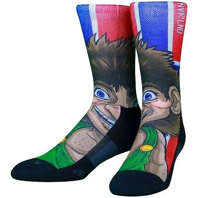 These Norway Troll Graphic Socks, available in L/XL, showcase a cartoon character with spiky hair and a mischievous grin. Set against red, blue, and white stripes, theyre the perfect playful addition to any troll lovers outfit.