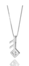 Sterling Rune Necklace "Love" features a geometric, abstract arrow-shaped charm inspired by Icelandic jewelry, crafted in silver on a fine chain, photographed on a white background.