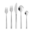 A Gense: Fuga Cutlery Set - Matte/Polished Steel, includes five pieces: salad fork, dinner fork, knife, soup spoon, and teaspoon arranged in a row.