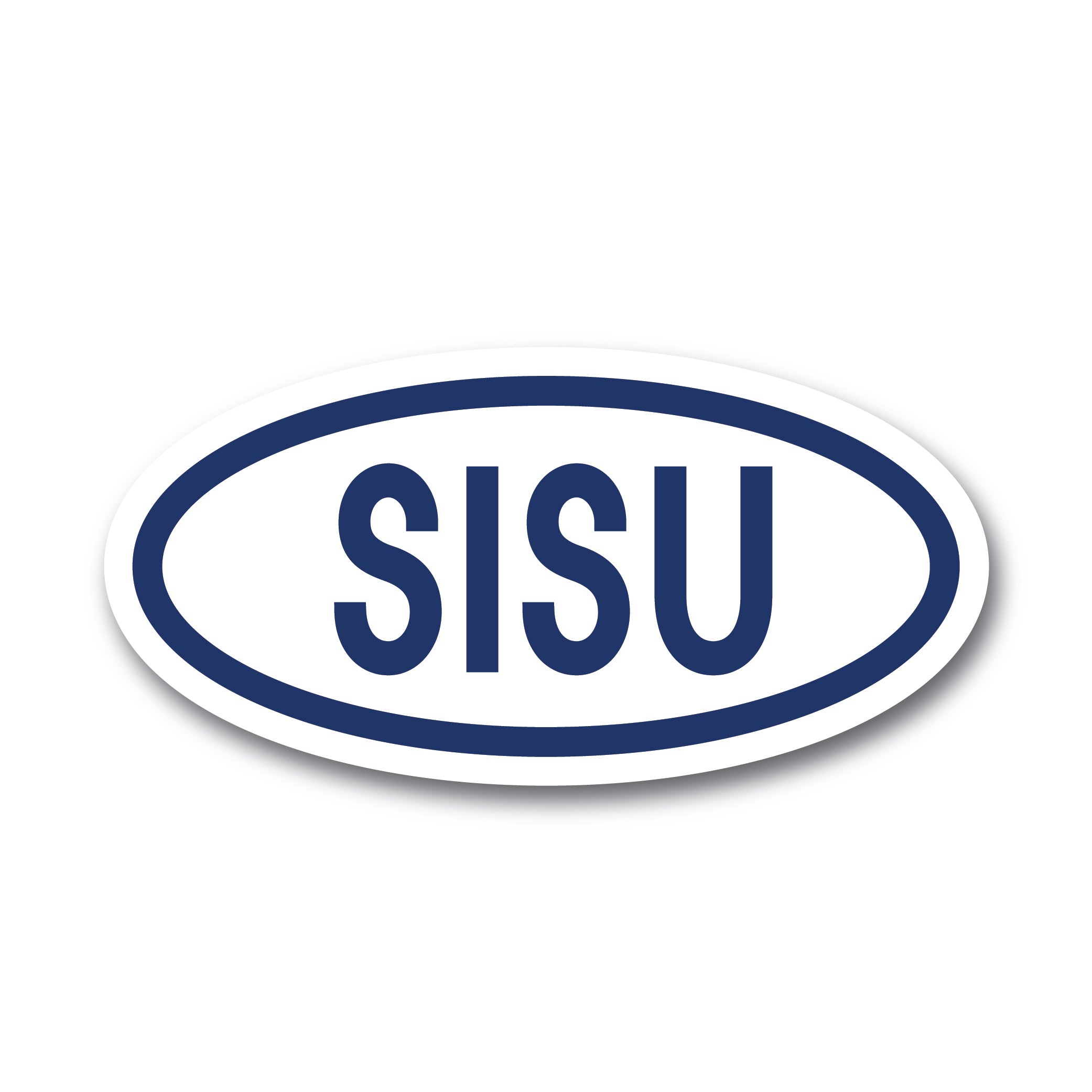 The "Sticker: Sisu" features an oval-shaped emblem with the word SISU in bold blue letters, outlined by a blue border, and measures 2.8 inches by 1.3 inches, making it a perfect addition to your collection.