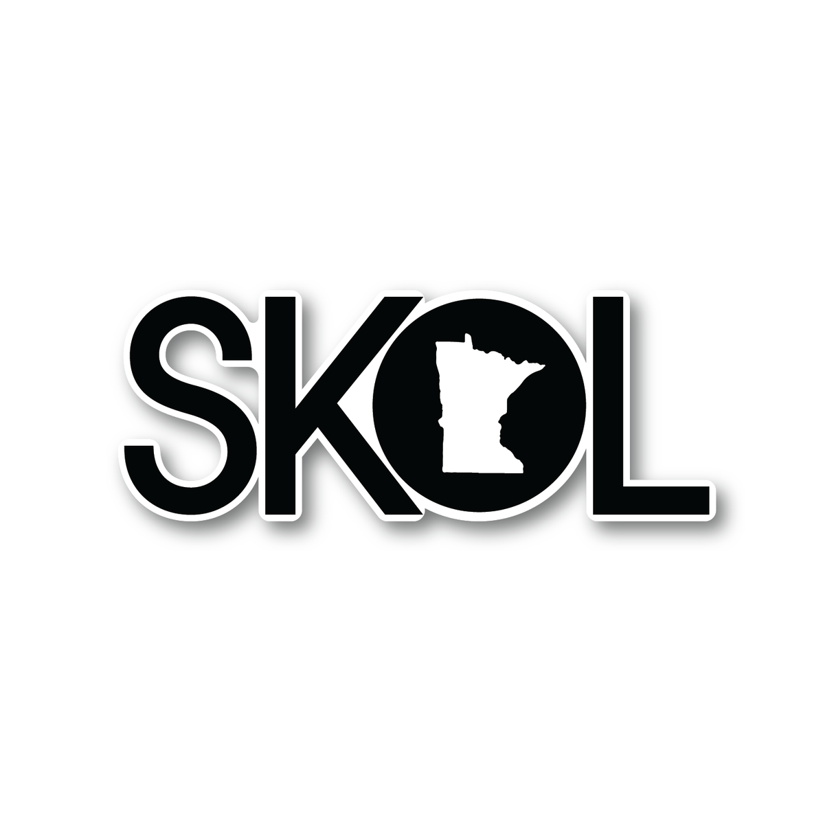 The Nordic Sticker: SKOL – Minnesota Pride features the word SKOL with Minnesotas map as a silhouette for the O, showcasing Viking Spirit and state pride on a white background. Its glossy, UV & water-resistant, and dishwasher safe. Buy 3 Get 1 Free offer available.