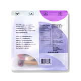 Back of a Licorice Mix Sockerbit Swedish Candy Bag (8oz, 7 servings) showing description, ingredients, nutrition facts, barcode, and icons for non-GMO, no HFCs, no Red 40, lactose-free & no trans fat—classic Swedish candy traits.