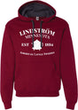This Hoodie: Lindstrom Minnesota EST 1894 America's Little Sweden, celebrates the town known as America's Little Sweden since 1894. Made from a warm and comfortable 60/40 cotton polyester blend, it displays "Lindström Minnesota, Est 1894" in white text alongside a charming house image at the center.
