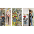 The Carl Larsson 6-Piece Bookmark Collection (8.5" × 2.5" each) features illustrated bookmarks with detailed, soft-colored scenes of people, children, and outdoor settings—a tribute to Scandinavian art.