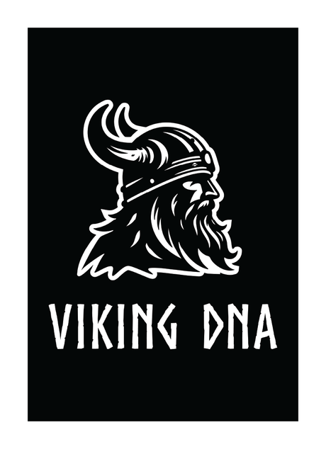 Magnet: Viking DNA (3.5" x 2.5") features a black and white profile of a Viking helmeted head above bold, angular "VIKING DNA" text—ideal for celebrating Nordic heritage or adding striking Viking decor to any space.