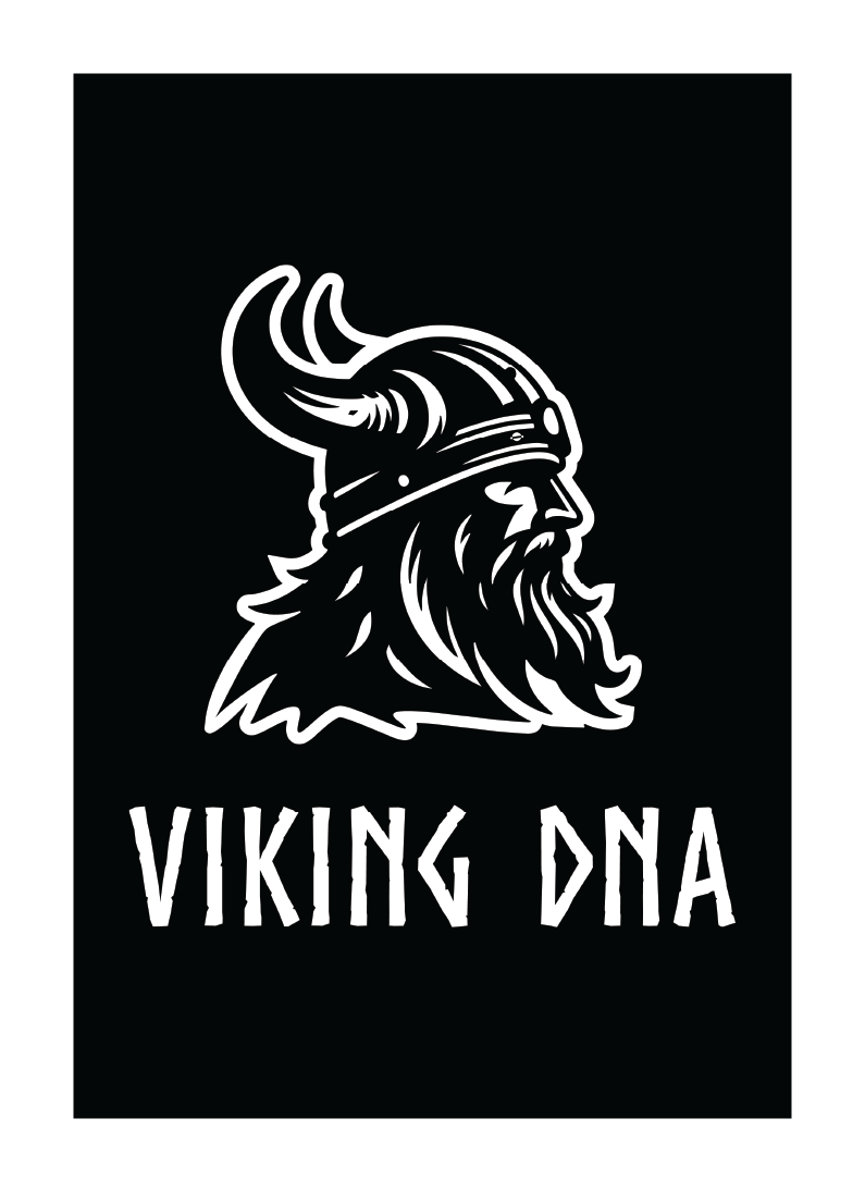 Magnet: Viking DNA (3.5" x 2.5") features a black and white profile of a Viking helmeted head above bold, angular "VIKING DNA" text—ideal for celebrating Nordic heritage or adding striking Viking decor to any space.