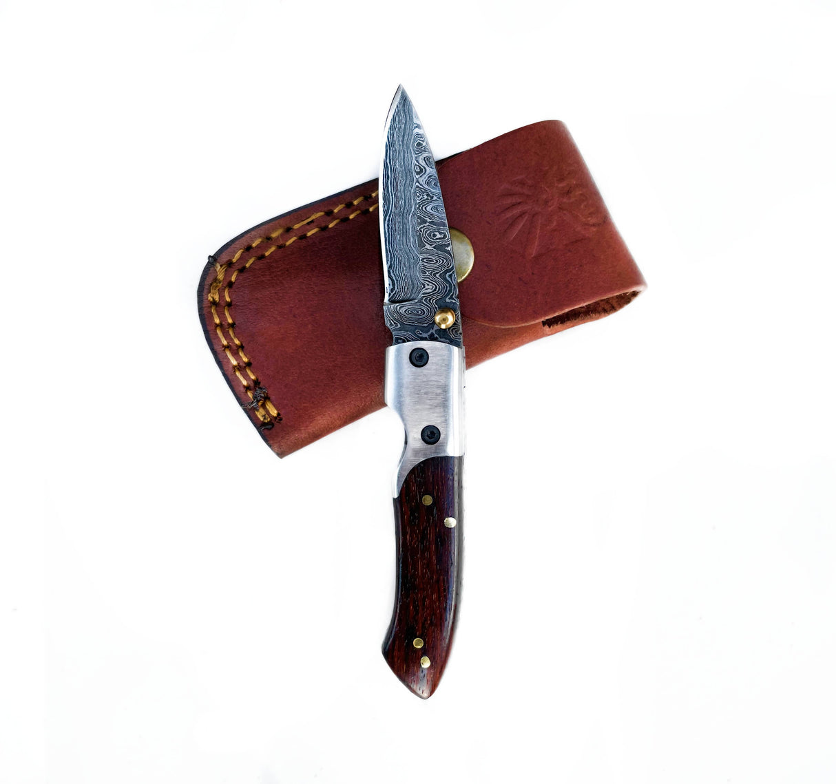 Knife: Damascus Steel Black Walnut Handle EDC "Every Day Carry" Pocket Knife