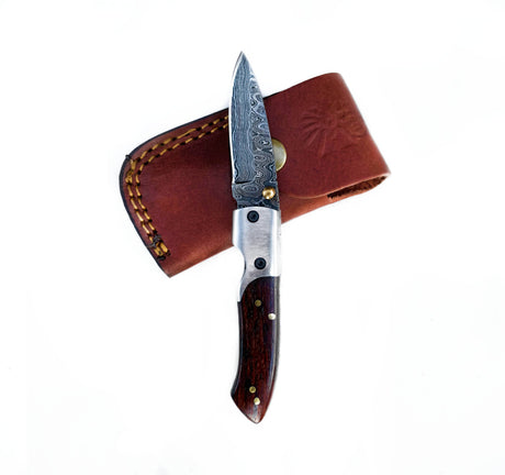Knife: Damascus Steel Black Walnut Handle EDC "Every Day Carry" Pocket Knife