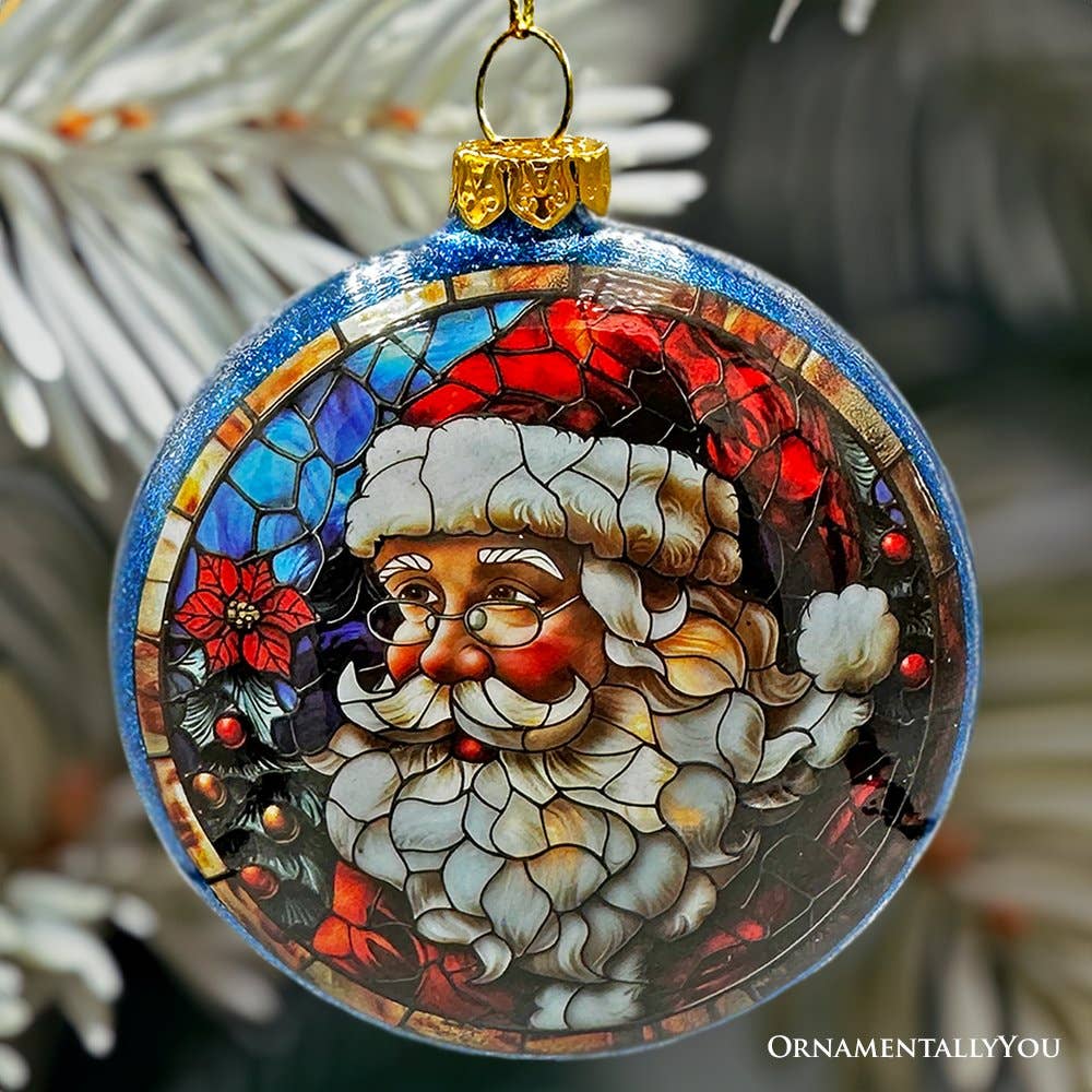 Wonderful Santa Claus Stained Glass Christmas Ornament