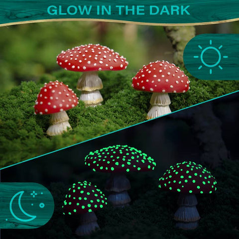 Garden Ornament: Mushrooms for Garden - Set of 3- (Glow in the Dark)