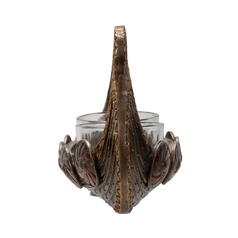 Candle Holder: Viking Ship Votive - Tea Lite Candle Holder - Bronze Resin with Two Glass Tea Lite Holders