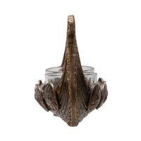 Candle Holder: Viking Ship Votive - Tea Lite Candle Holder - Bronze Resin with Two Glass Tea Lite Holders