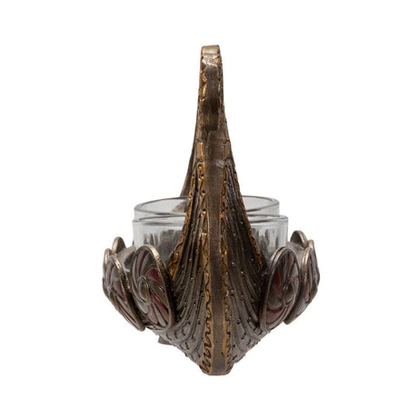 Candle Holder: Viking Ship Votive - Tea Lite Candle Holder - Bronze Resin with Two Glass Tea Lite Holders