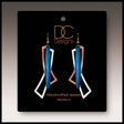 A pair of modern blue, silver, and copper geometric open wings earrings (1.75"), handmade in stainless steel, displayed on a black card labeled “DC Designs Handcrafted Jewelry Wearable Art.”.
