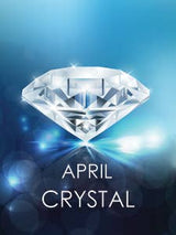 A faceted crystal diamond on a blue gradient background with “April Crystal” below, capturing the brilliance of the Earrings: April Crystal Swarovski® Crystals Spiral Dangle Earrings.