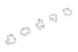The Cookie Cutters: Woodland Animal Set of 5, featuring delightful shapes including a charming fox, are displayed in a row on a white background, ideal for infusing your holiday baking with a touch of woodland charm.