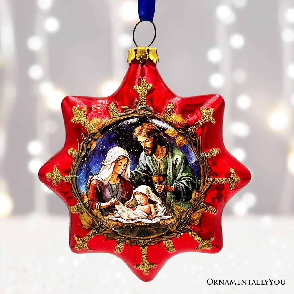 Ornament: Graceful Nativity Star Glass Christmas Ornament