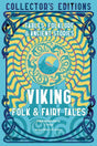 Book cover with swirling yellow and blue patterns, a Viking ship, dragon, and sea. “Collectors Edition” label at top. Nordic folk art design elements visible.