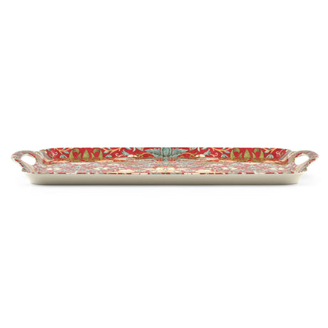 Tray: "Strawberry Thief" by William Morris Large Melamine Serving Tray - Red