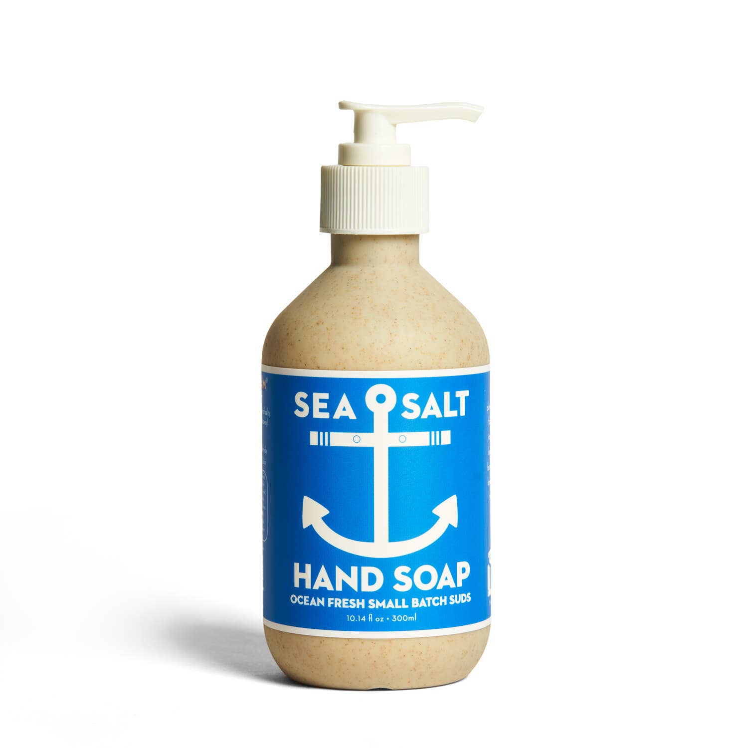 The Soap: Sea Salt Organic Hand Soap - Swedish Dream features a blue bottle with a pump top and anchor design. It offers ocean-fresh, small-batch suds and is both vegan and cruelty-free.