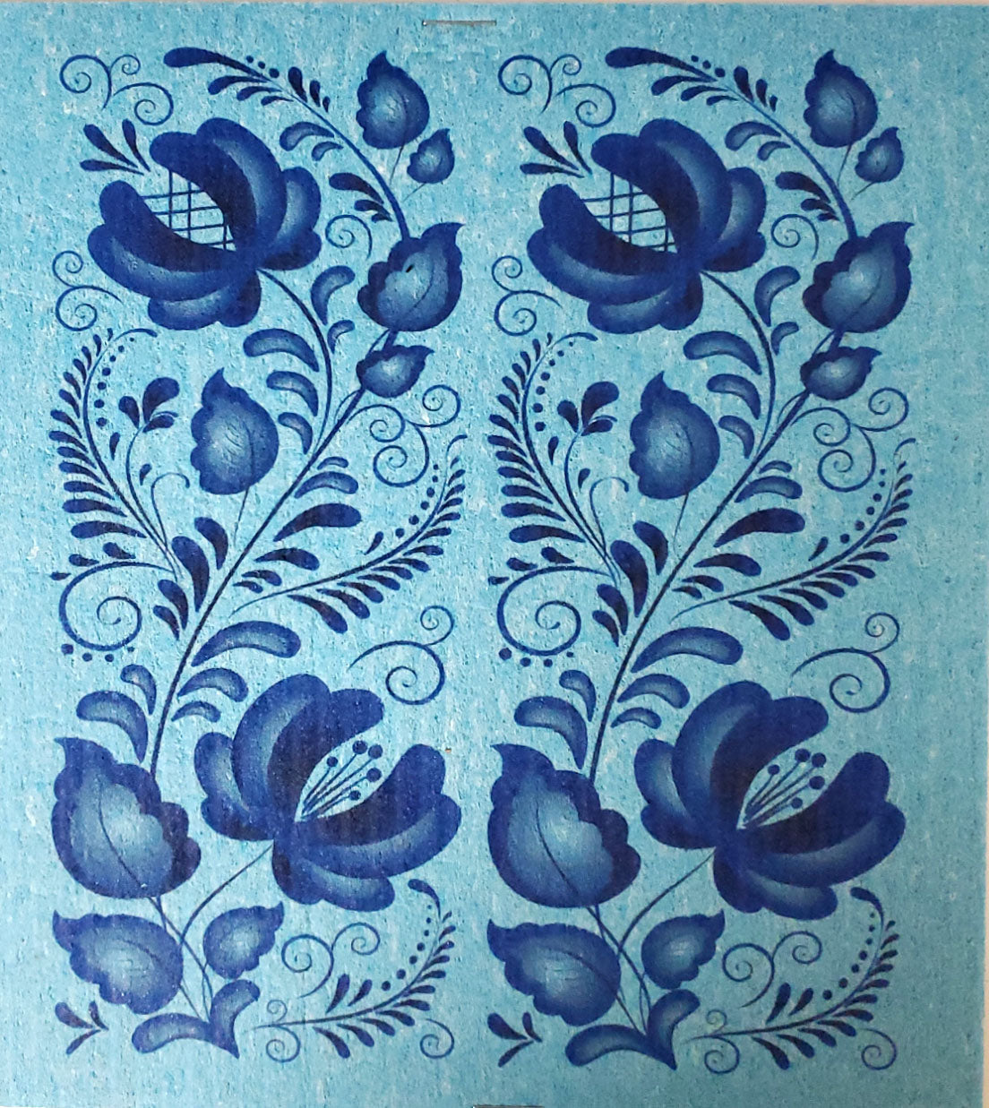 Dish Cloth: Folk Art Flowers Blue Background