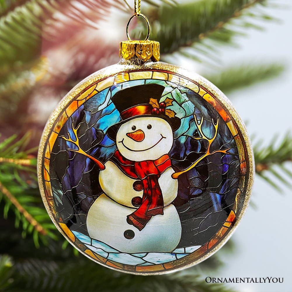 Ornament: Festive Snowman-Stained Glass Christmas Ornament