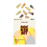 A 2.8oz bag of Sockerbit Sour Juicy Bottles Fruit Swedish Candy, featuring sugar-coated, fizzy cola bottles and vibrant citrus gummies. Brand: Sockerbit.