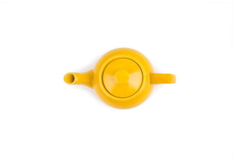 The Tea Pot: Yellow Earthenware Teapot 37-Ounce features a stay-cool handle and is shown from above on a white background.