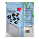 Back of an apple gummies bag displaying a nutrition facts label, ingredient list, and barcode.