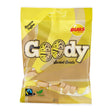 Package of Bubs Banana Toffee Candy (90g). The vibrant yellow packaging proudly features the Fairtrade and vegan logos, ensuring a responsible treat choice.