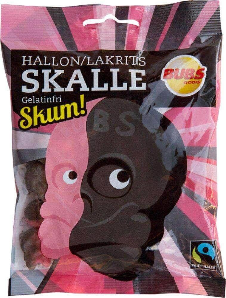 Candy: Bubs - Hallon/Lakrits Skalle, Raspberry Licorice Skull Foam (90g)