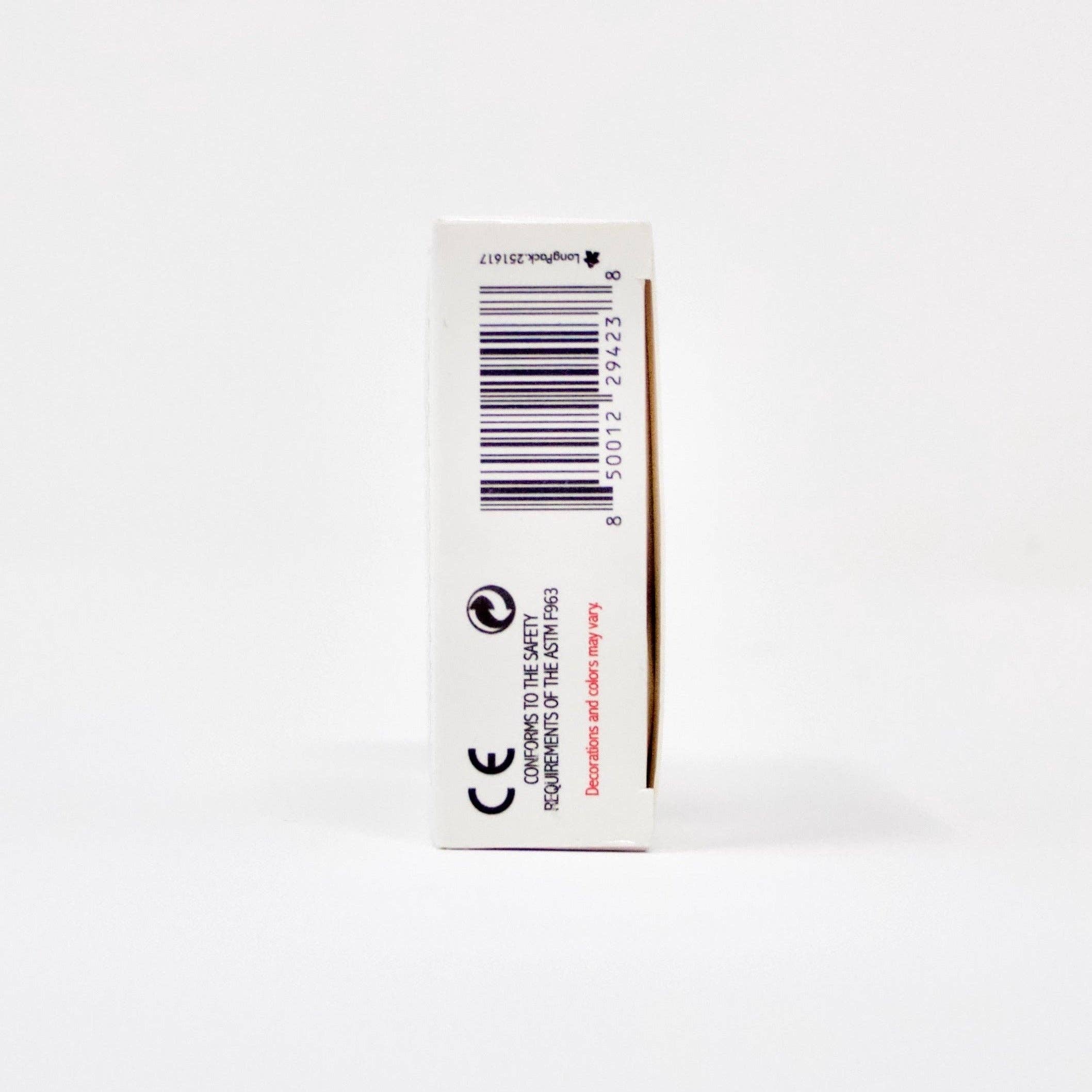 The side of a small white box containing Playing Cards: DEK Døgn (Norway) includes a barcode, CE marking, and recycling symbols. It displays partially visible text concerning warnings and the expiry date. Incorporating Norwegian design principles, this packaging emphasizes both functionality and sustainability.