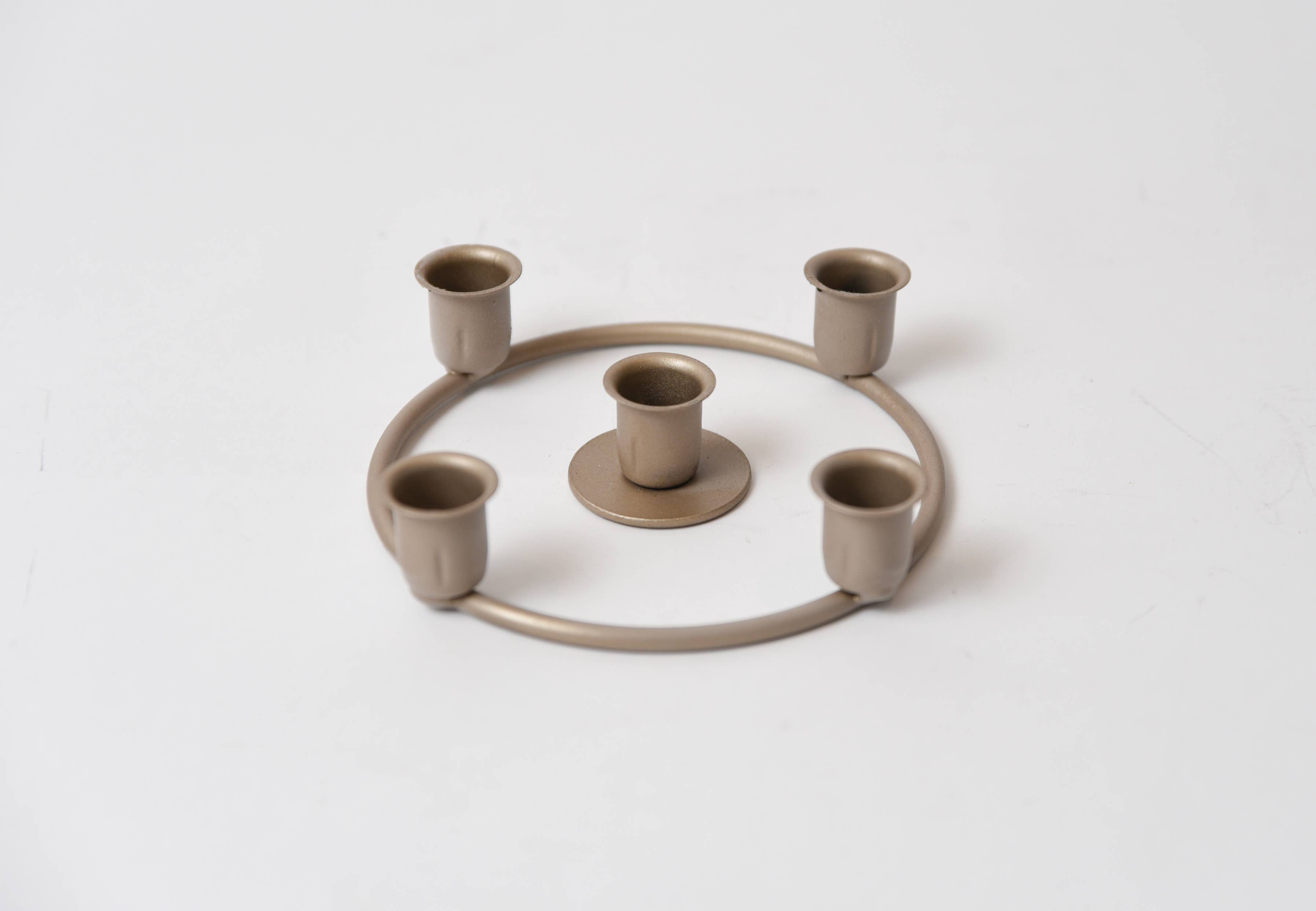 The Candle Holder with Candles: Advent Candle Set w/Holders LED Timer Tapers features five sockets in a circular design, ideal for displaying an Advent candle set or LED taper candles. Shown on a white background.