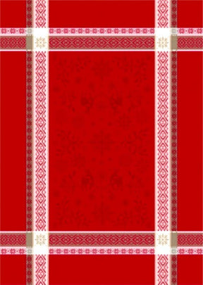 The Holiday Red Tea Towel is a 20x28 rectangular cotton towel featuring intersecting white and beige lines with diamond motifs, perfect for festive Christmas decor; includes a hanging tag for easy display.