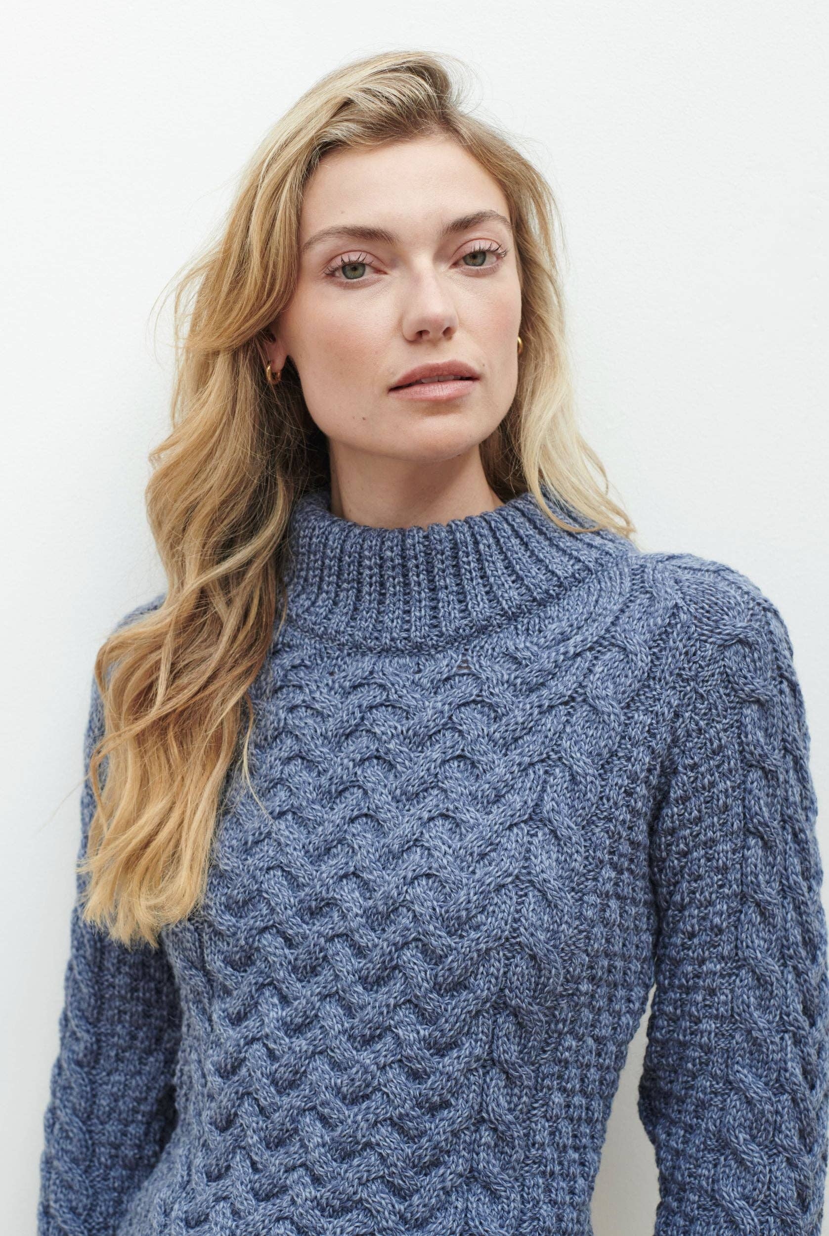 Sweater: Knightstown Ladies Aran Crew Sweater - Denim: