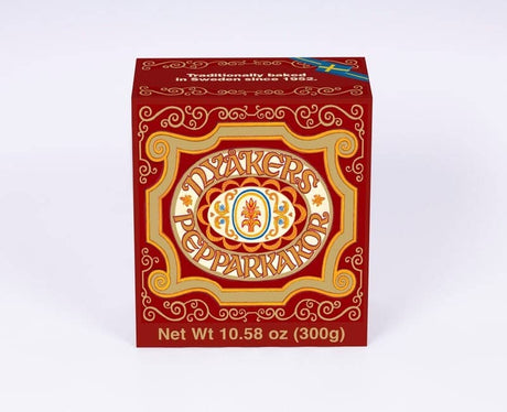 Nyakers Original Gingersnaps, a traditionally baked Swedish delight, come in a red box and weigh 300g.