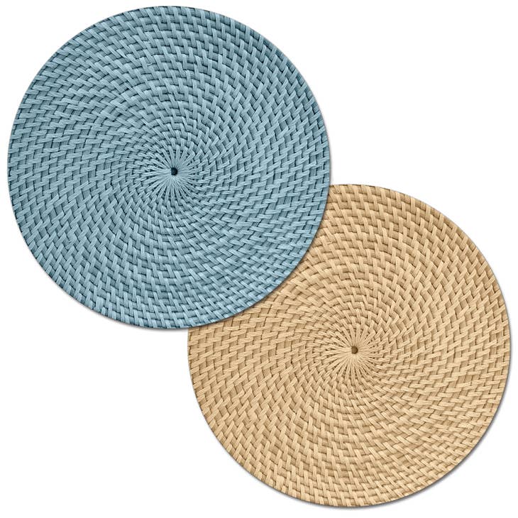 Placemat: Natural Basket Weave Reversible Blue