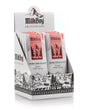 A display box of MilkBoy Finest 72% Cocoa Snack Size Bars 1.4oz, featuring mountain and cabin designs on the packaging and box.