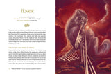 Discover an illustrated page on Fenrir in Norse Mythology: The Gods, Goddesses, and Heroes Handbook by Kelsey A. Fuller-Shafer, featuring Norse lore and art of the giant wolf breaking glowing chains in a fiery setting.