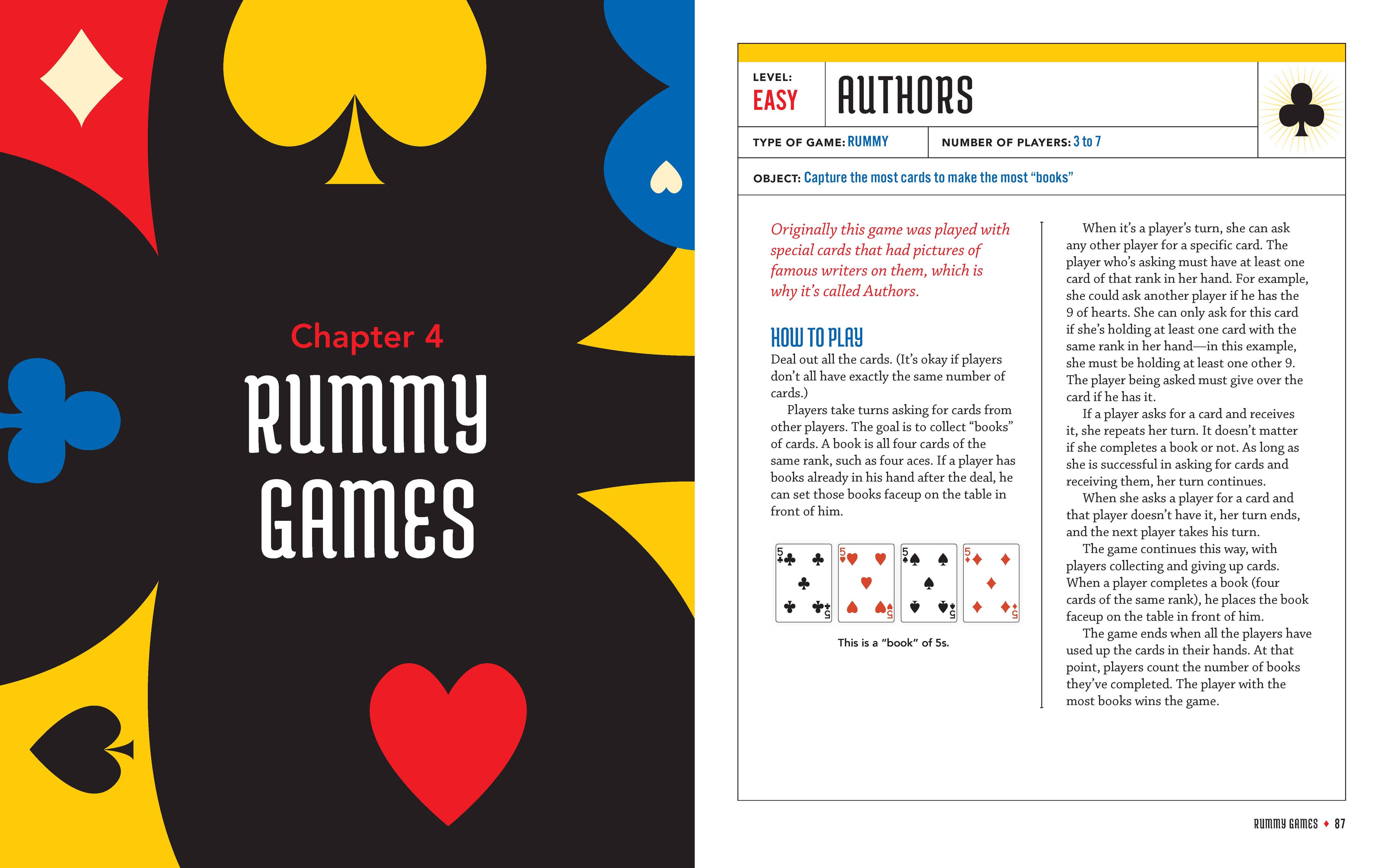 Chapter 4 of The Ultimate Book of Family Card Games: Over 50 Games! teaches you how to play Authors, a timeless family card game, with clear instructions, card images, and rules—just one of the many classics in this comprehensive book.