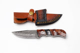 Knife: Damascus Steel Drop Point Hunter Knife| Rosewood & Black Honeycomb Handle | Scout Carry Sheath