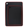 The Swedish Mimi Cutting Board Jr. set includes two black rectangular boards with a non-slip rim, red trim, juice groove around the edge, and a corner hole for hanging.