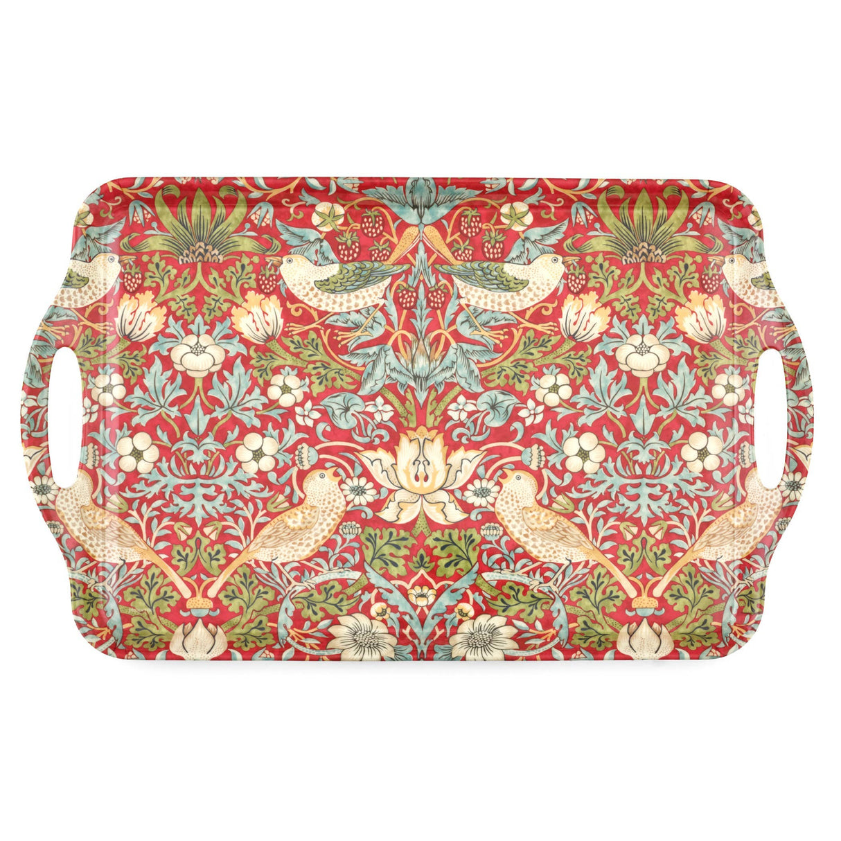 Tray: "Strawberry Thief" by William Morris Large Melamine Serving Tray - Red