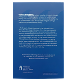 Blue book back cover with white text about Vilhelm Moberg’s The Emigrants novels, Minnesota Historical Society Press name, and a small logo at the bottom.